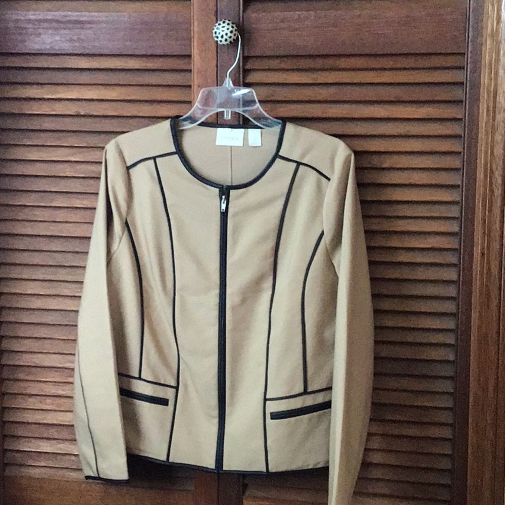 Chicos Blazer with Black Pleather Trim Washable